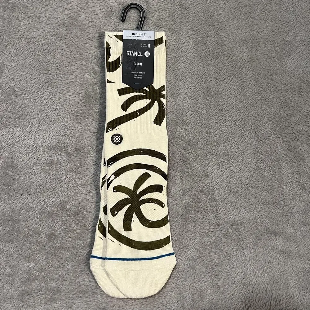Stance Socks Mens Medium White Twisted Palm Tree Crew Casual Infiknit Cushion